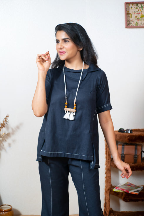 NAVY BLUE COORD SET WITH NECK PIECE